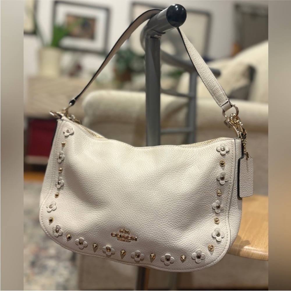 Coach Cream Leather Shoulder Bag with Gold Accents